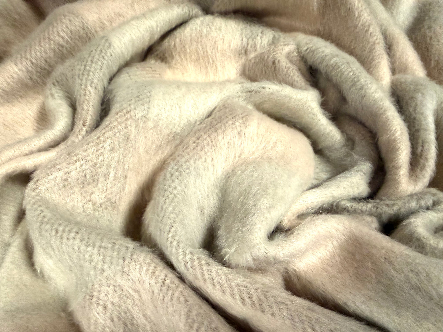 Wool faux fur fabric, per metre - buffalo check - beige & pastel pink