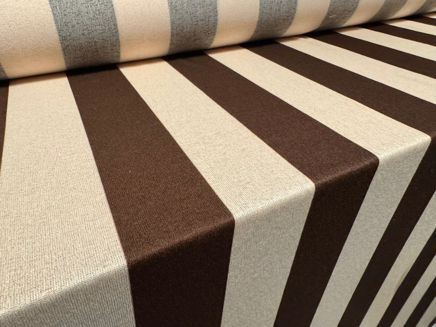 Thick & thin stretch spandex single jersey fashion fabric, per metre - stripe print - brown & cream