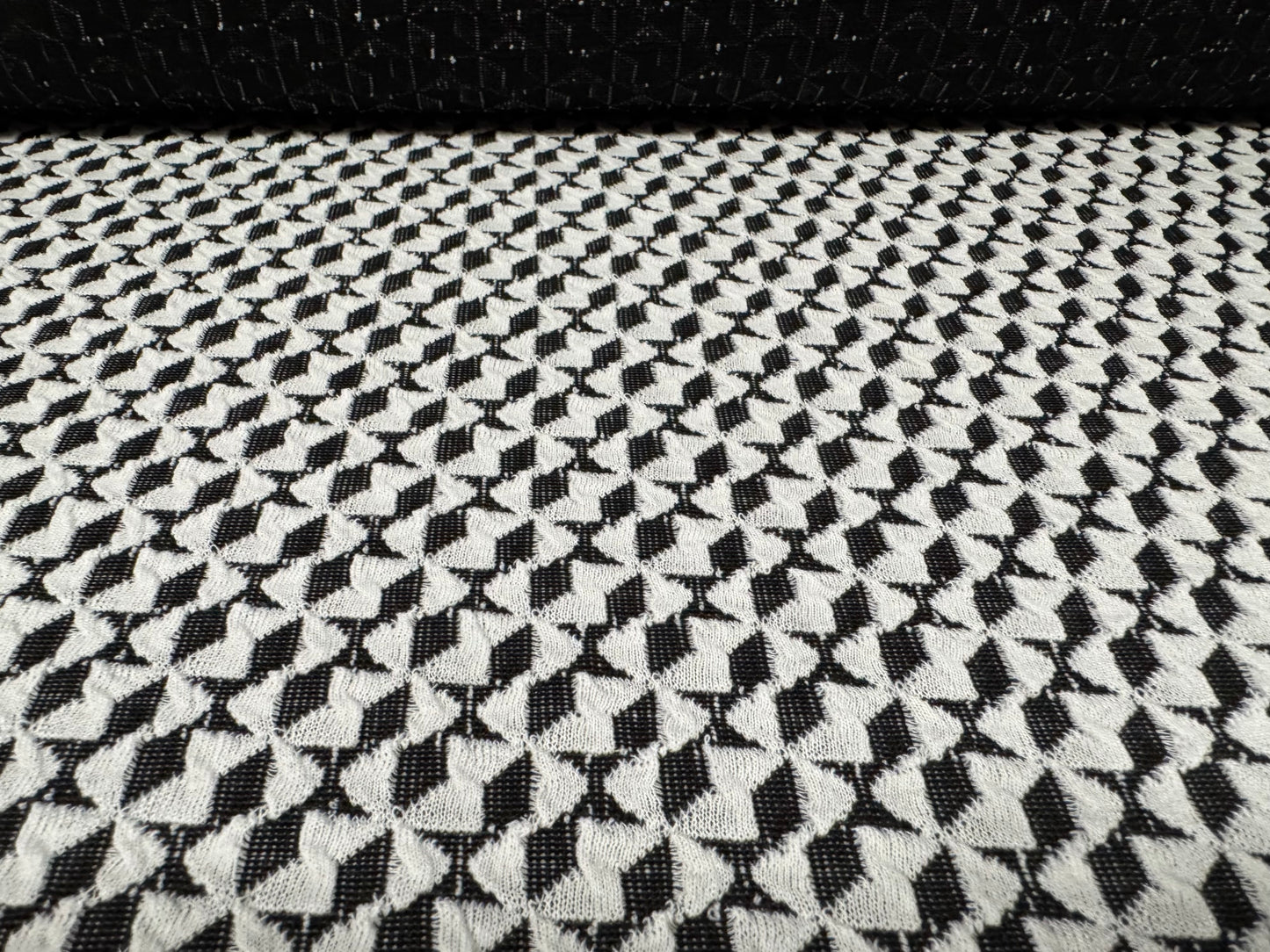 Double jersey stretch spandex fabric, per metre - geometric jacquard - monochrome