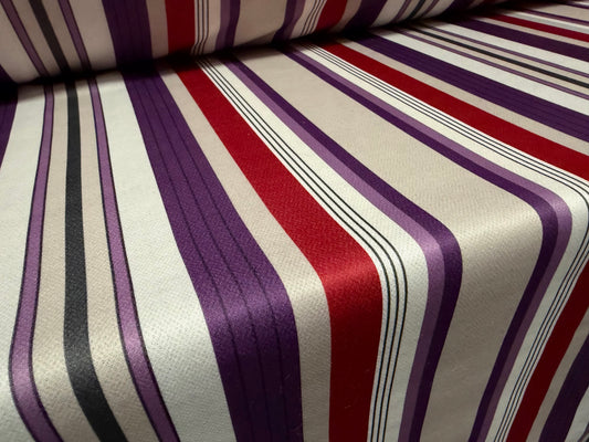 Interface bonded polycotton jersey fabric, per metre - baiadera stripe - purple wine & grey