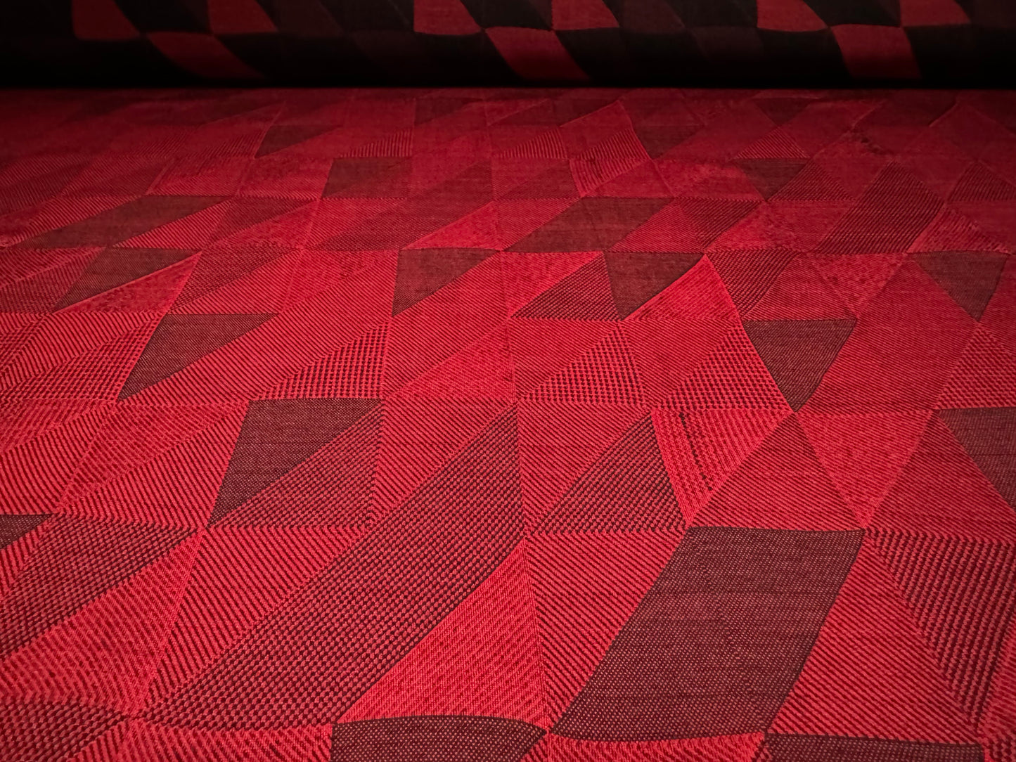 Double jersey fashion fabric, per metre - triangles jacquard - dark red