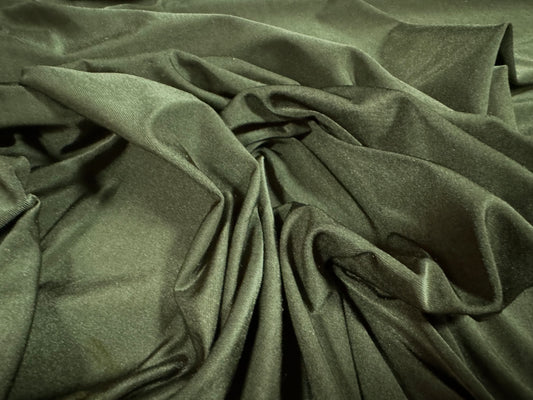 Disco shimmer stretch spandex jersey fabric, per metre - plain - khaki green