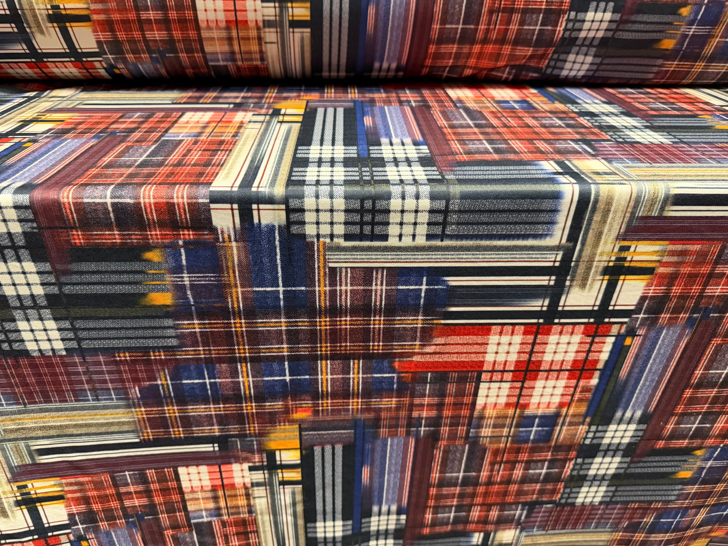 Toledo double jersey fabric, per metre - tartan patchwork print - multicolour