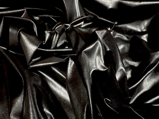P.U. coated stretch spandex ciré wet look jersey fabric, per metre - plain - black