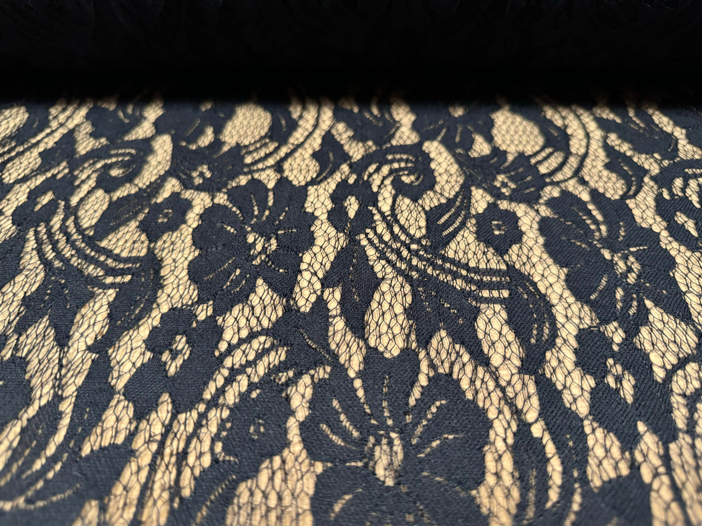 Lace dress fabric, per metre - floral flourish - black