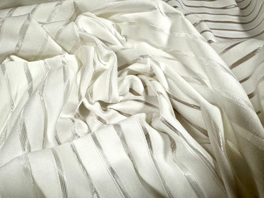 Stretch spandex rib jersey fabric, per metre - burnout stripe - cream