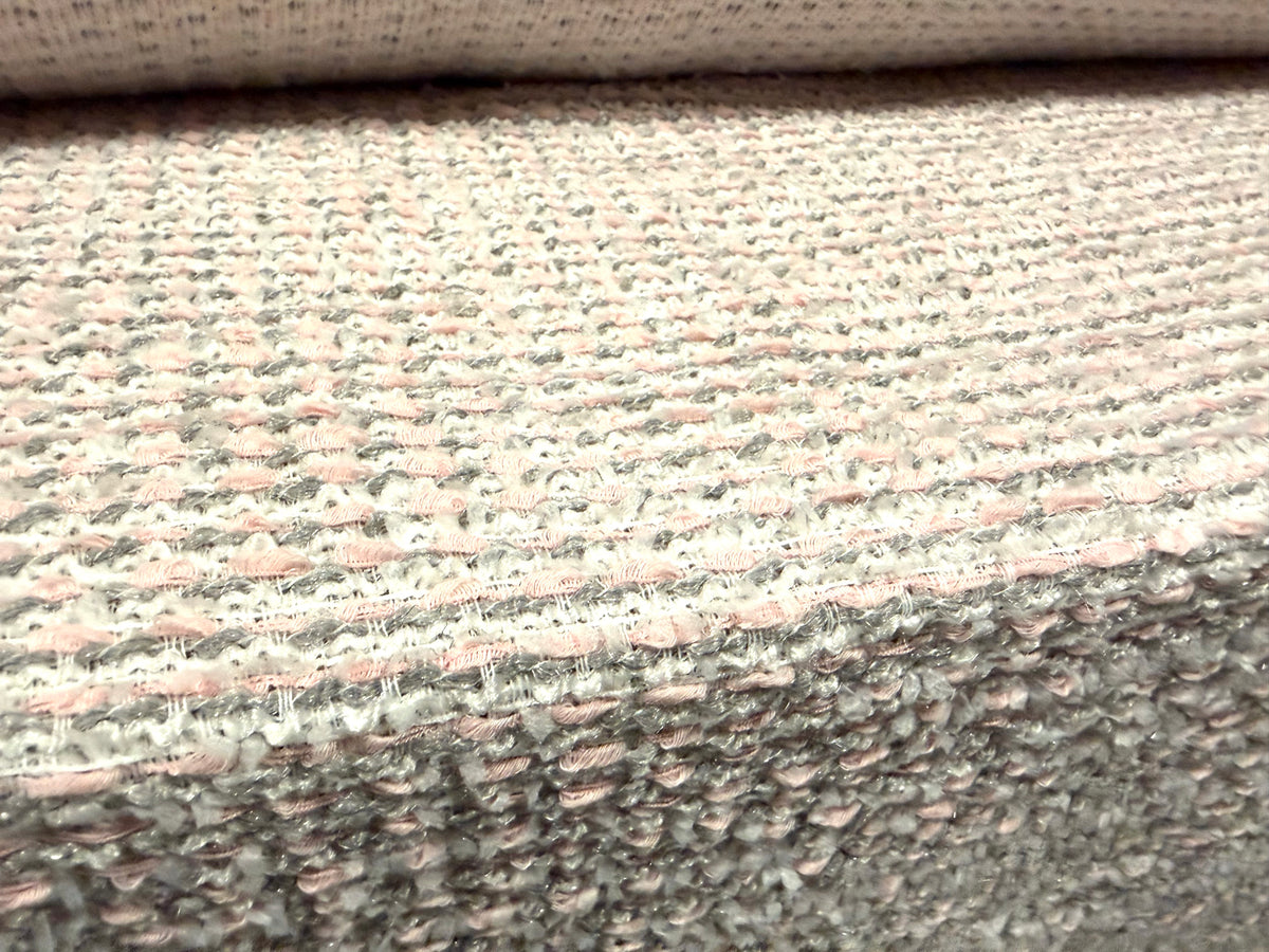 Wool bouclé fabric, per metre - stripe - pastel pink