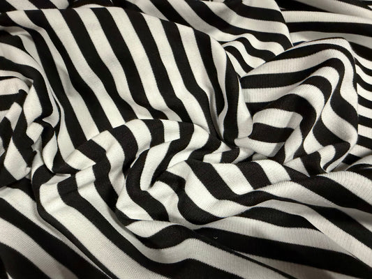 Ponte Roma double jersey knit stretch fabric, per metre - stripe - black & white