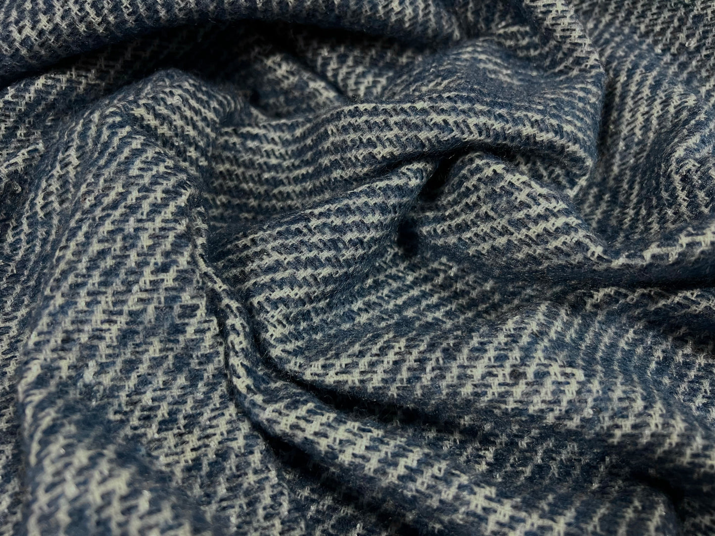 Wool blend bouclé fabric with sequins, per metre - denim blue