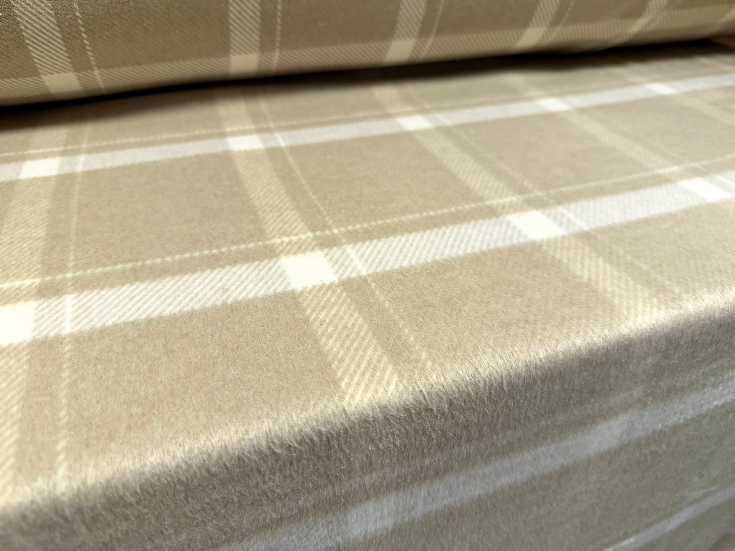 Heavyweight wool flannel fabric, per metre - plaid check - beige