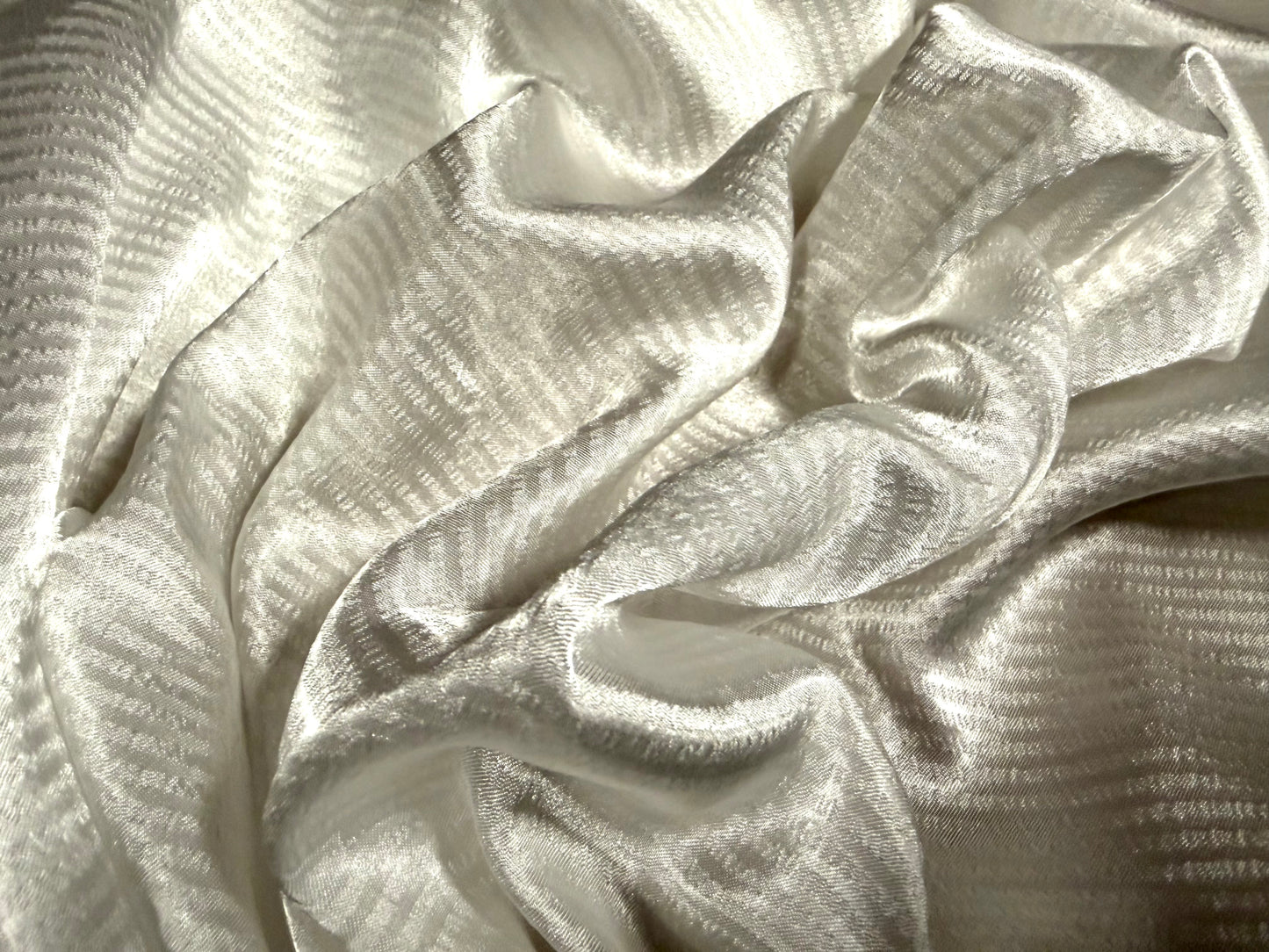 Silky satin weave fabric, per metre - shadow stripe - white