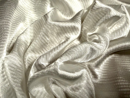 Silky satin weave fabric, per metre - shadow stripe - white