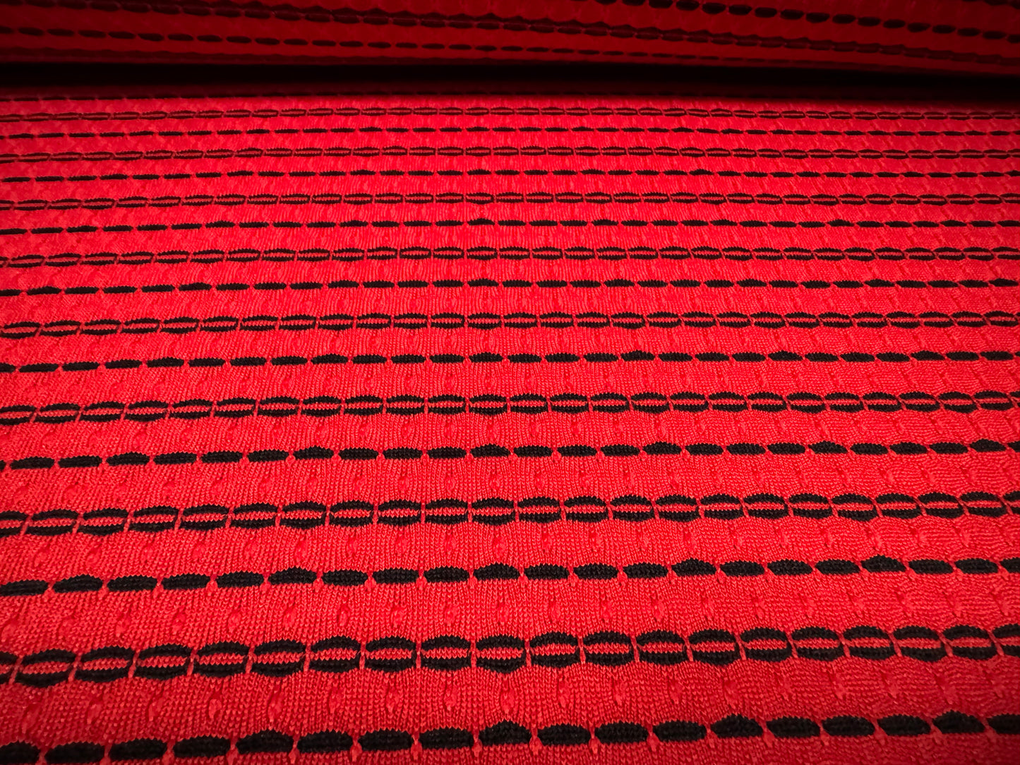 Jersey knit stretch spandex fabric, per metre - stripe jacquard - red & black