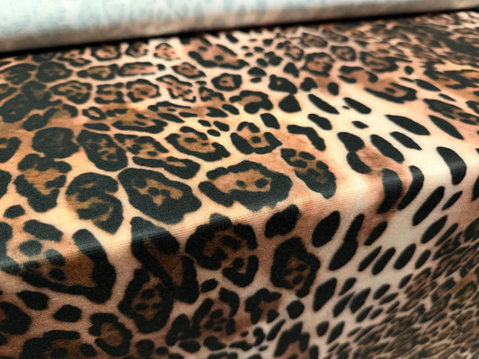 Ponte Roma stretch double jersey knit fabric, per metre - ocelot print - brown & cream