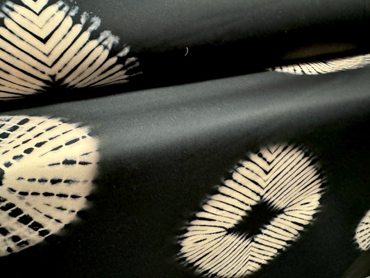 Interface bonded woven fabric, per metre - abstract print - black & cream