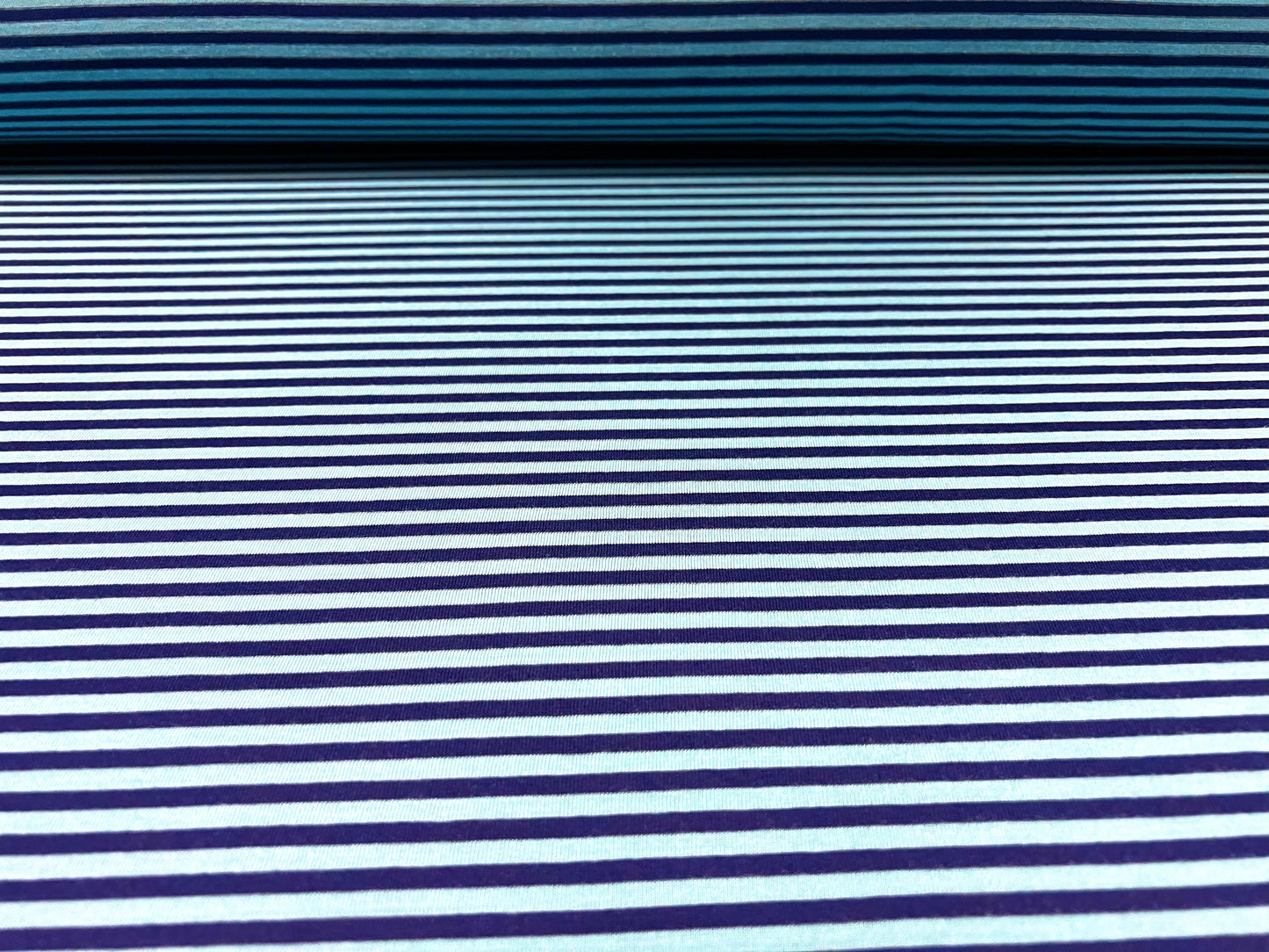 Viscose blend single jersey fabric, per metre - stripe - turquoise & blue