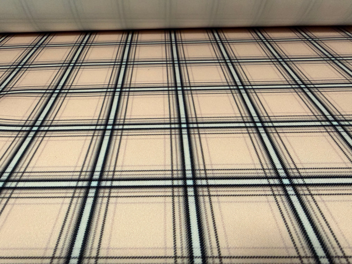 Scuba stretch double jersey fabric, per metre - tartan check print - peachy pink