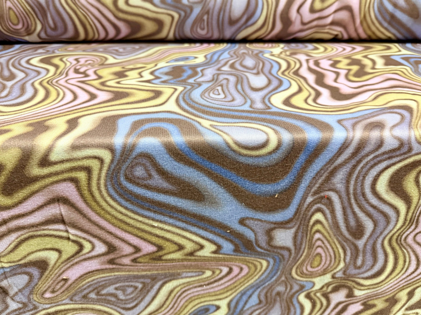 Sweatshirt fleece soft jersey fabric, per metre - swirl print - pastels