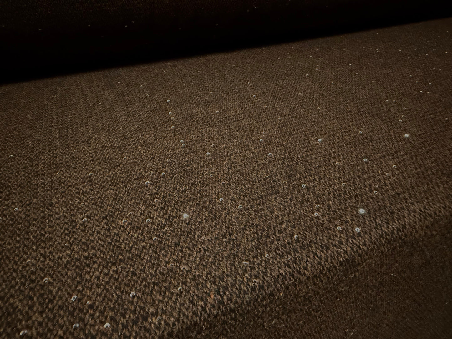 Wool tweed fabric with sequins, per metre - dark brown