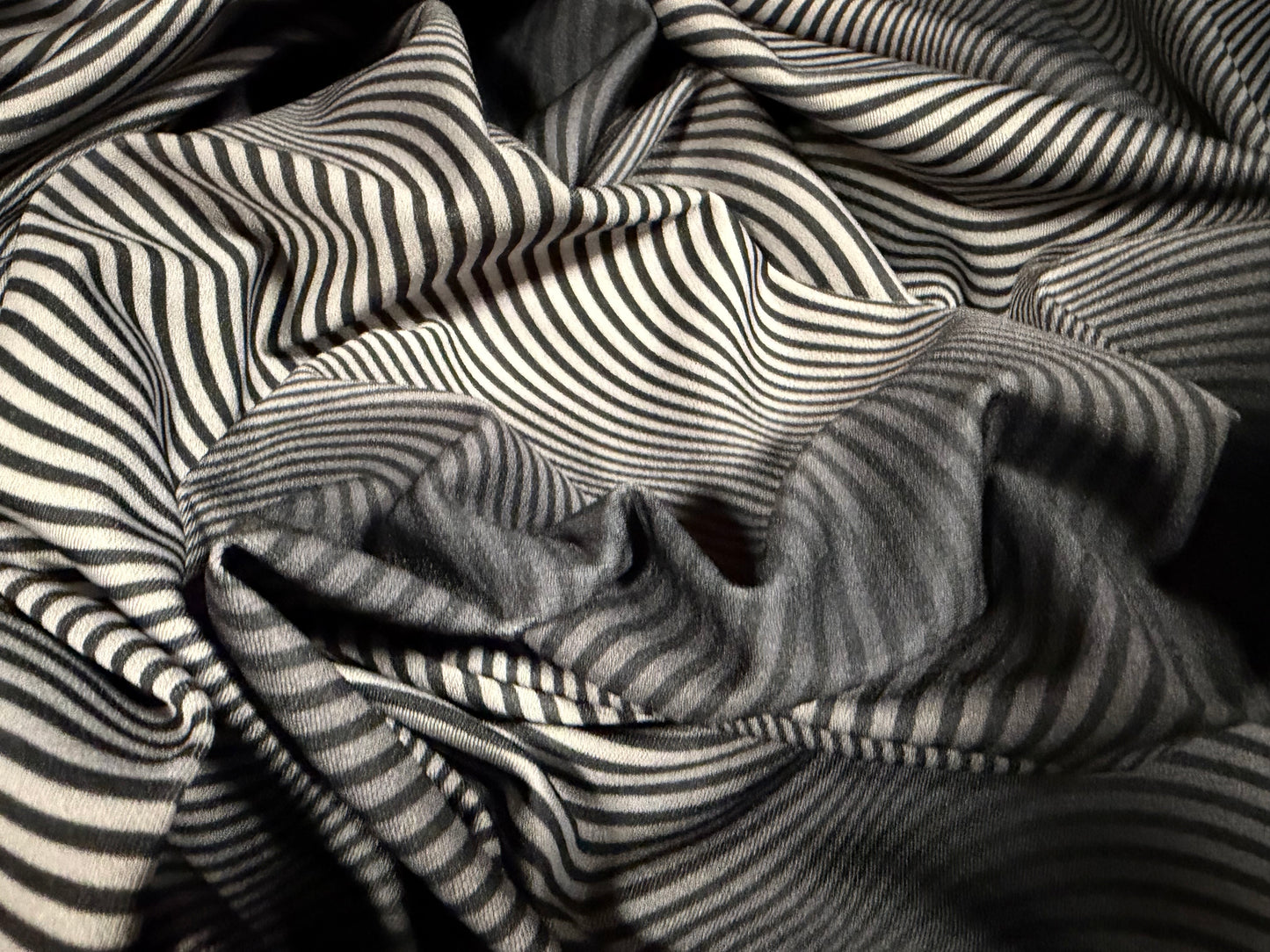 Stretch spandex crepe jersey fabric, per metre - psychedelic print - black & grey