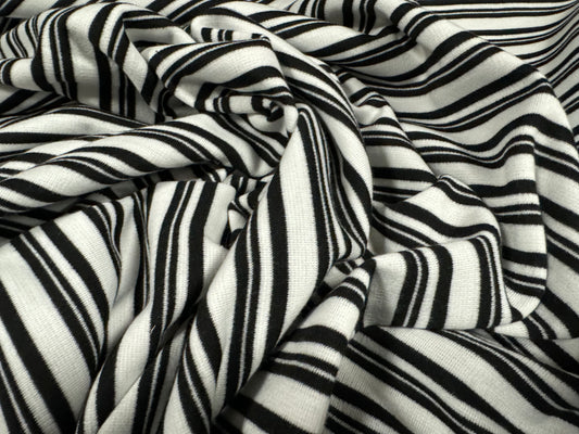 Ponte Roma double jersey knit stretch fabric, per metre - stripes - black & white