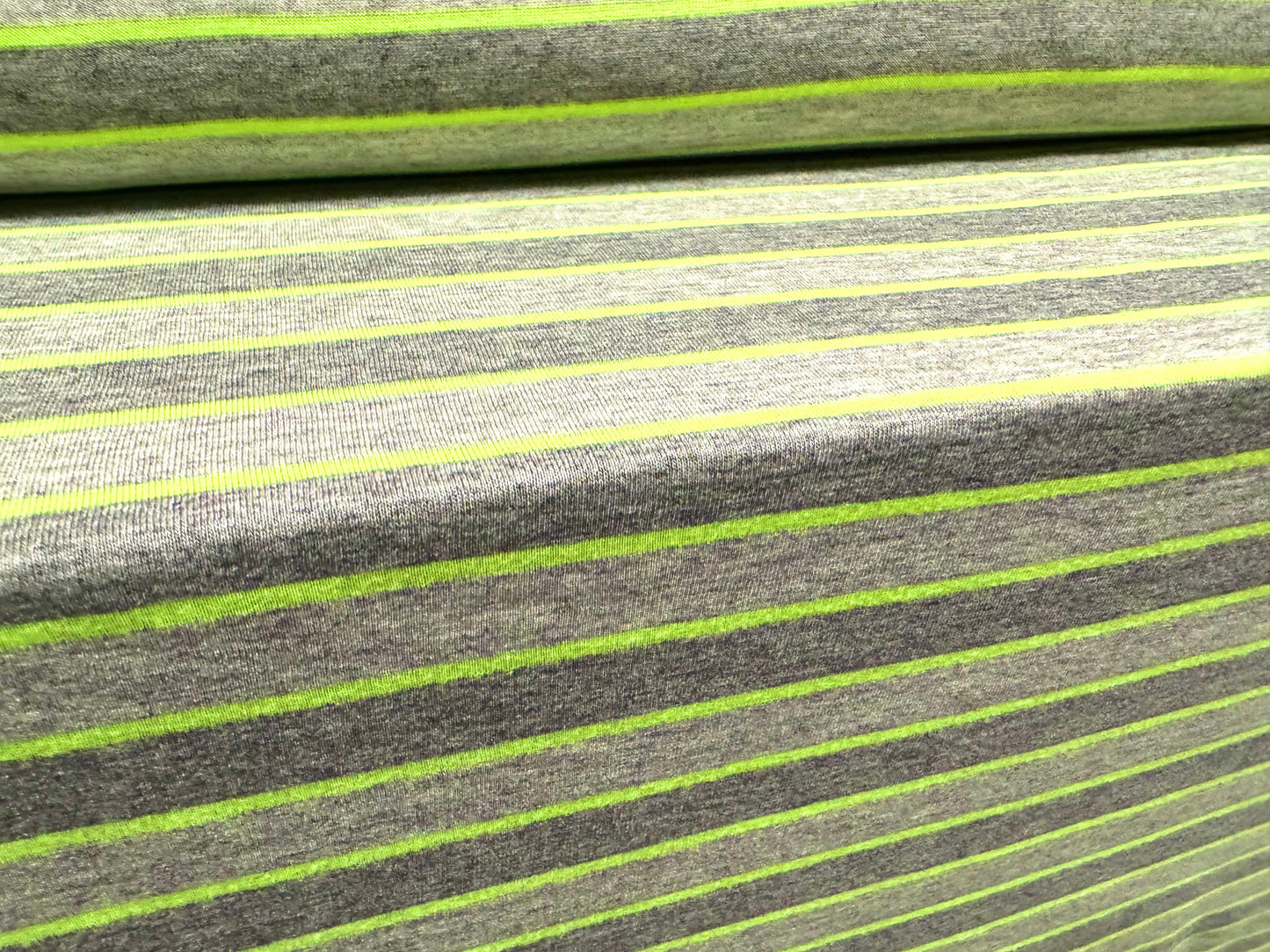 Viscose blend single jersey fabric, per metre - stripes - green & grey marl