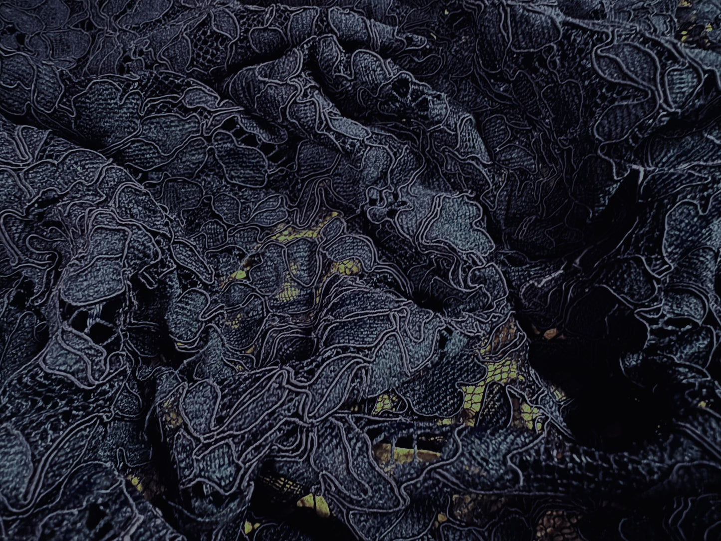 Heavy corded Alencon lace dress fabric, per metre - floral - dark navy blue