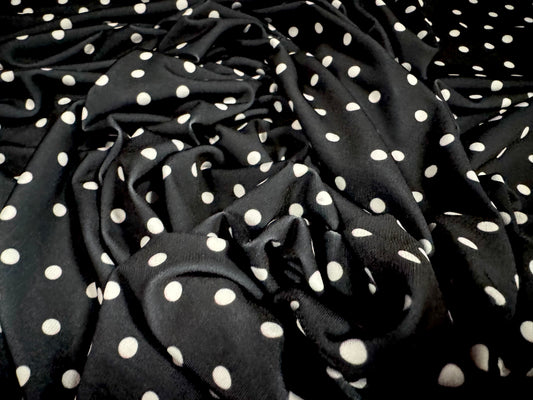 ITY stretch spandex single jersey fabric, per metre - spot print - black & white