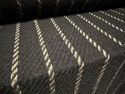 Wool bouclé twill fabric, per metre - cable stripe - grey & cream