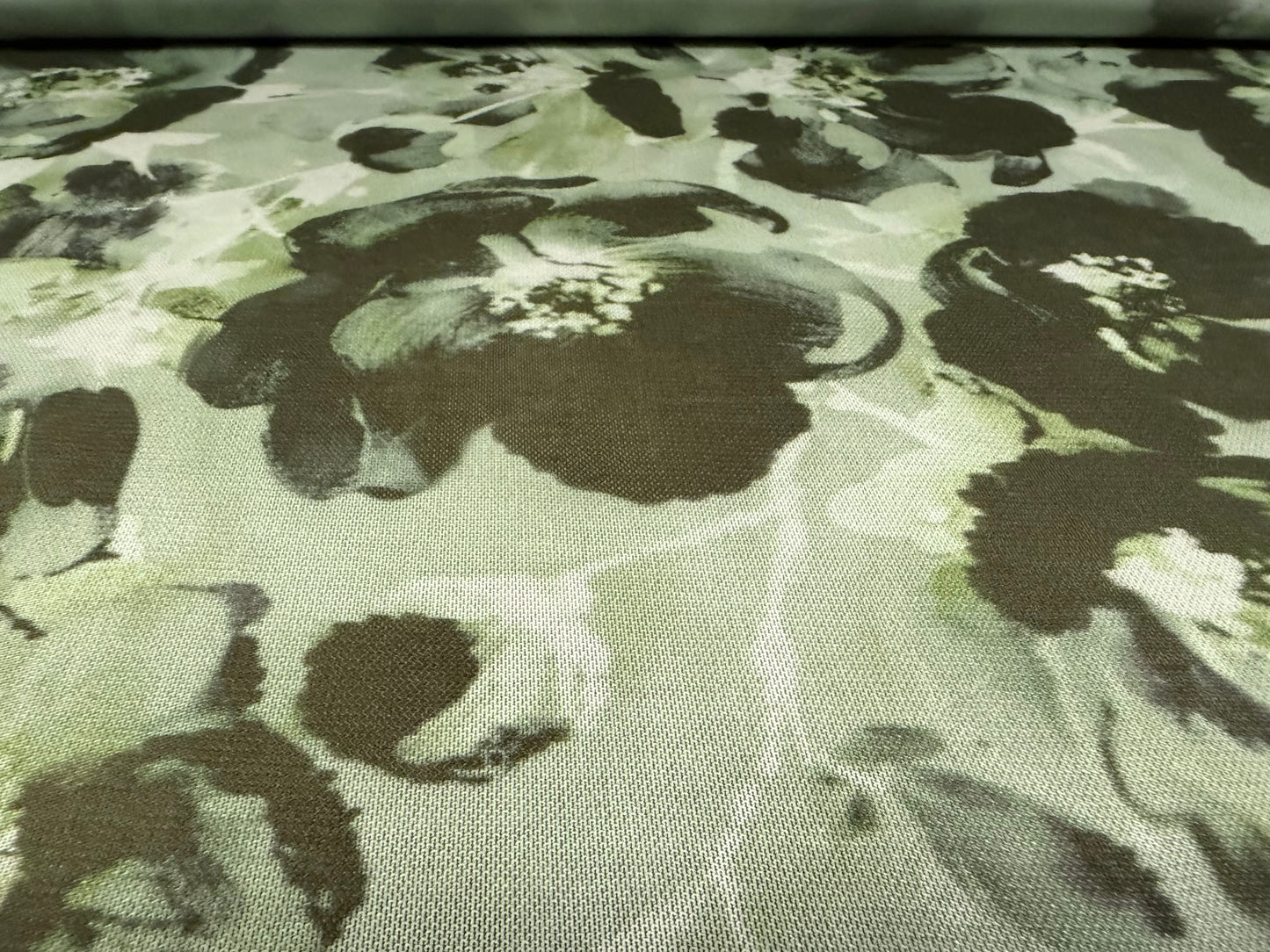 Power mesh net stretch spandex fabric, per metre - flourish print - pale mint green