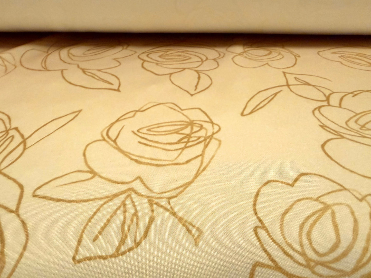 Scuba stretch double jersey fabric, per metre - rose flower print - old gold