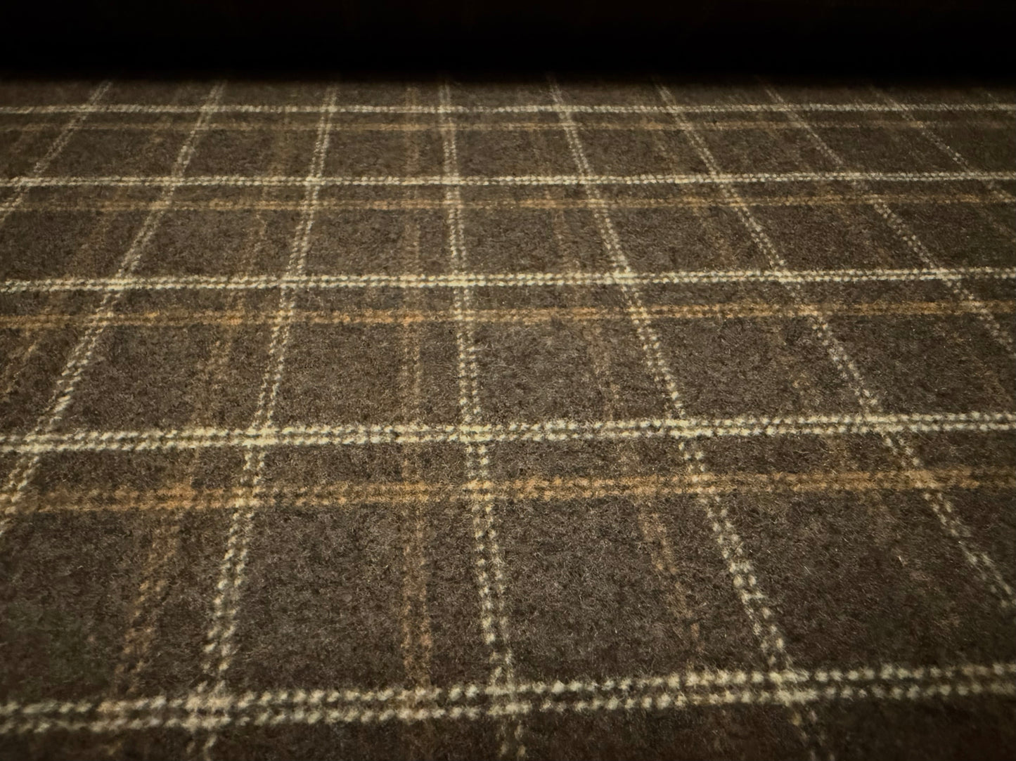 Wool flannel coat jacket fabric, per metre - checked - brown cream & orange