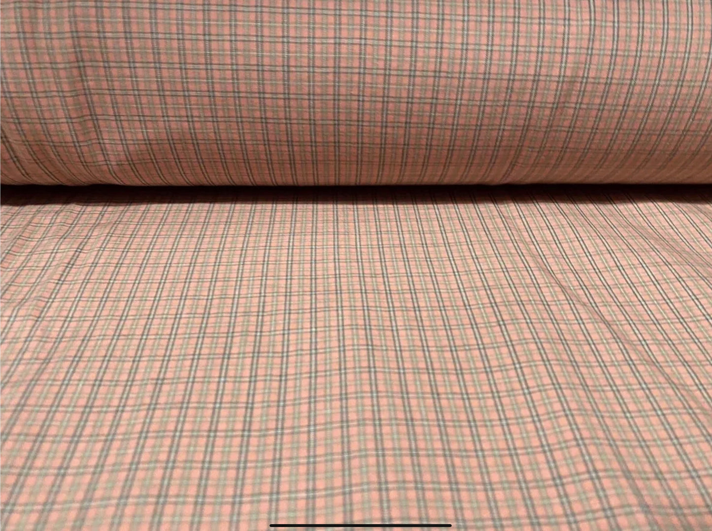 Woven cotton dress shirt fabric, per metre - check plaid design - salmon pink & blue