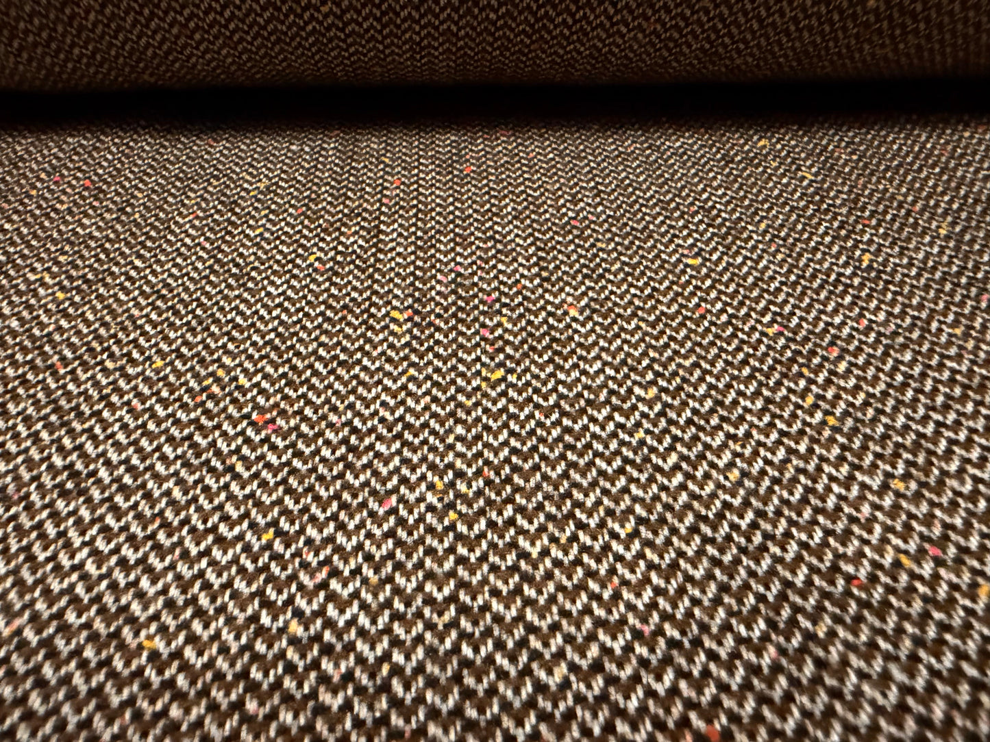 Wool tweed fabric, per metre - chevron - brown fleck
