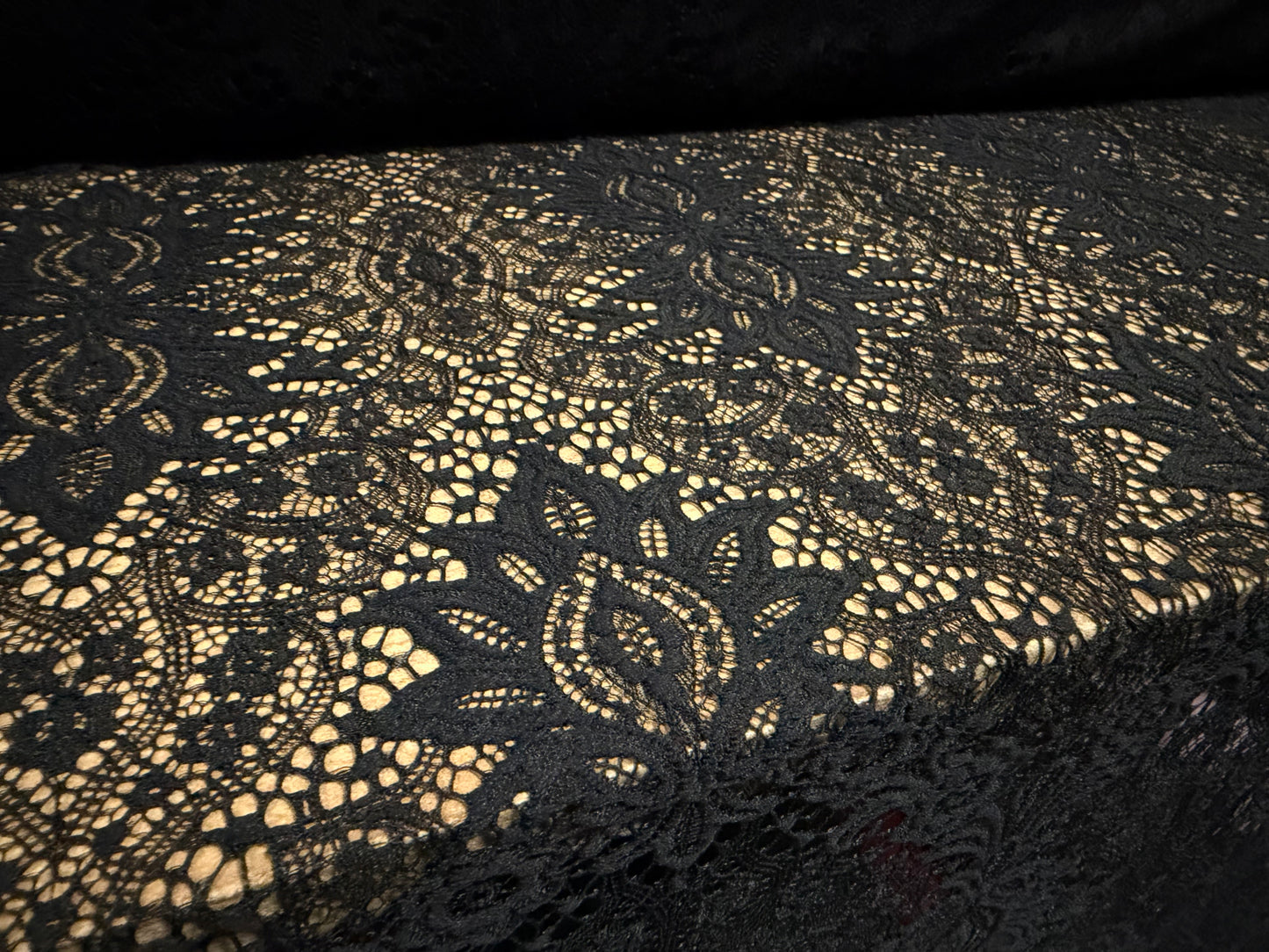 Intricate lace fabric, per metre - mandala floral design - black