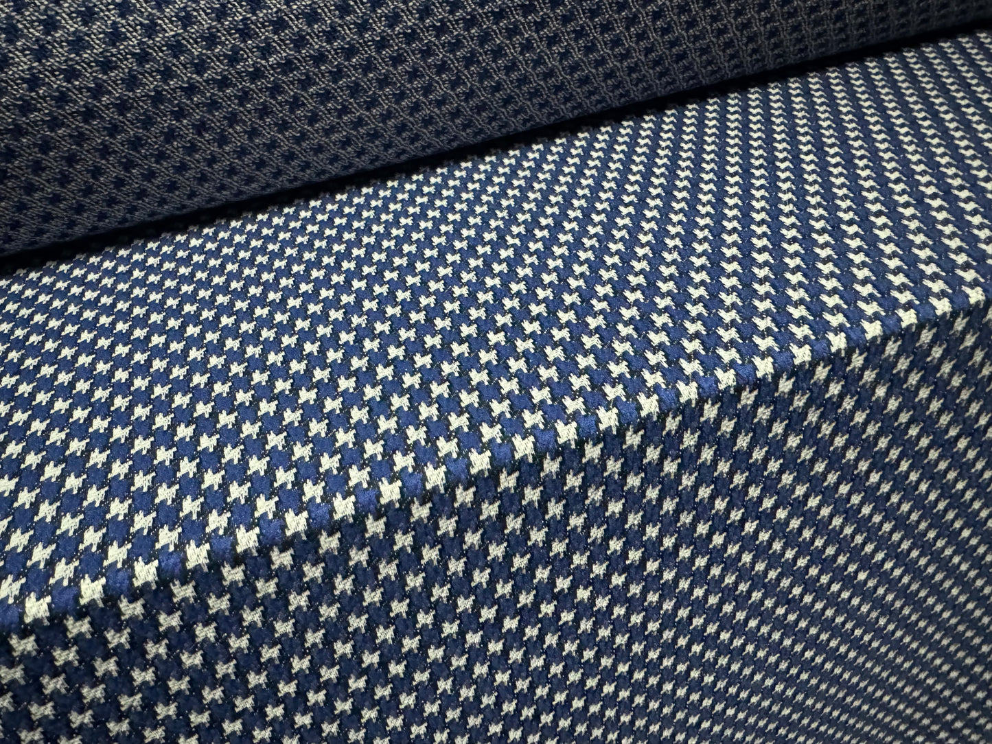 Stretch spandex double jersey fabric, per metre - dogtooth jacquard - blue