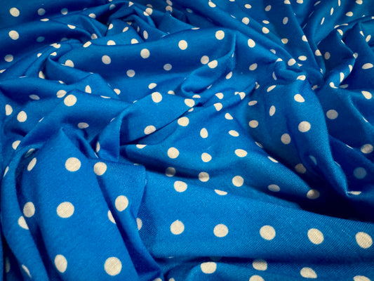 Soft handle single jersey fabric, per metre - spot print - bright blue