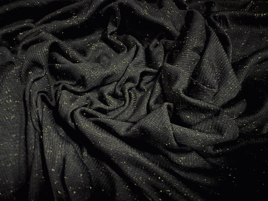 Metallic Stretch Spandex rib jersey fabric, per metre - black with gold Lurex fleck