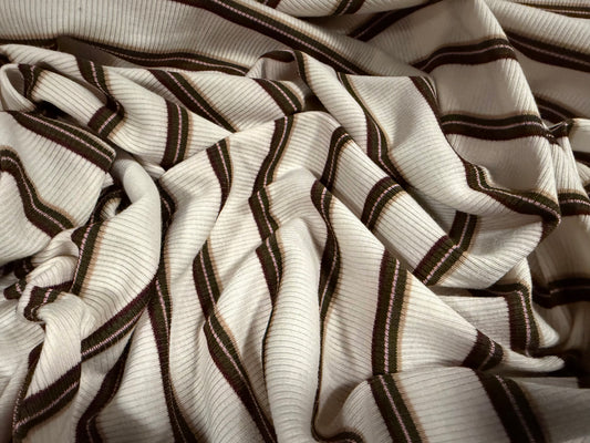 Stretch Spandex rib jersey fabric, per metre - stripe - brown & cream
