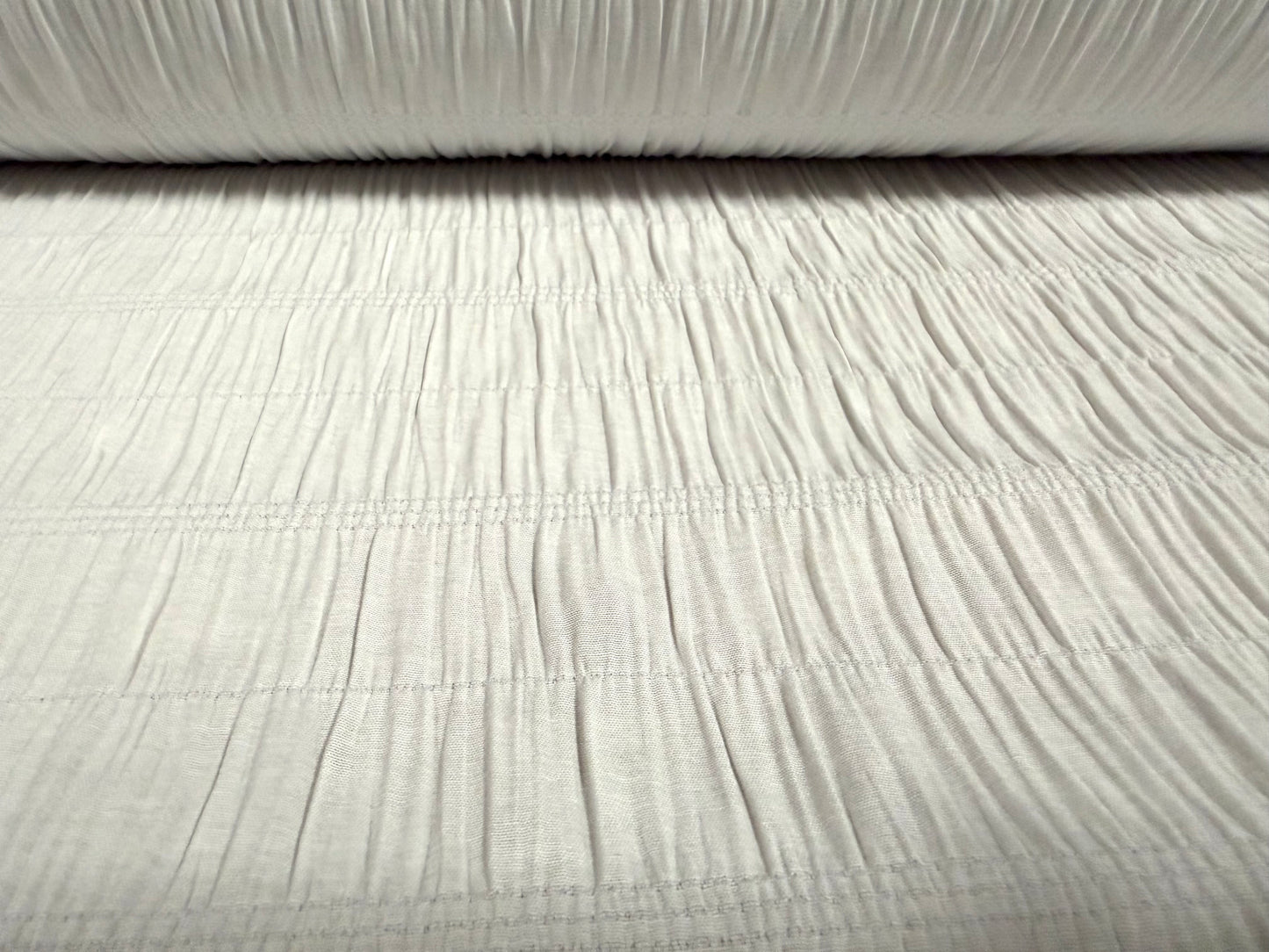 Ruched cotton bambula plain weave dress fabric, per metre - white
