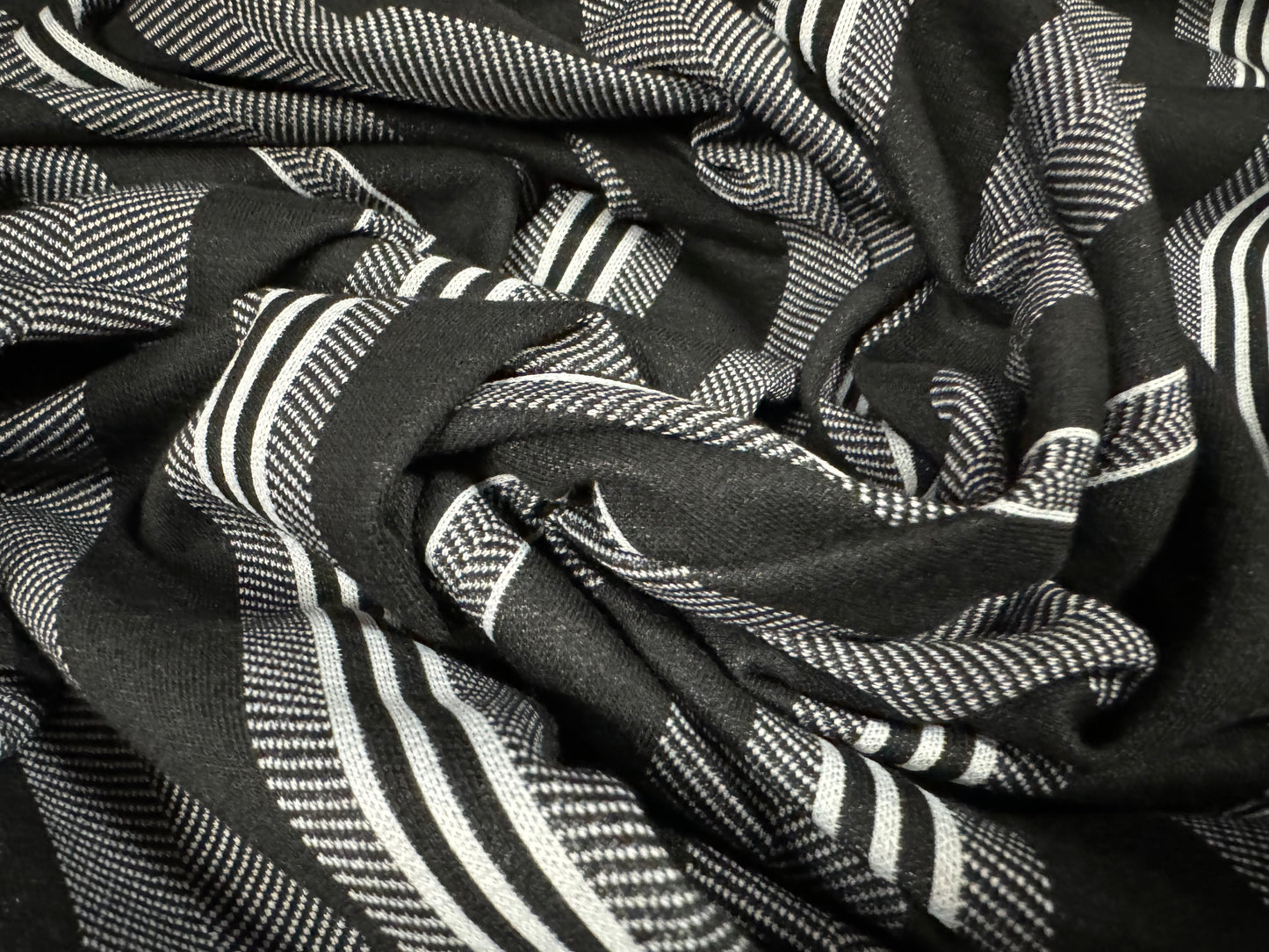 Stretch double jersey fabric, per metre - herringbone stripe - grey black & white