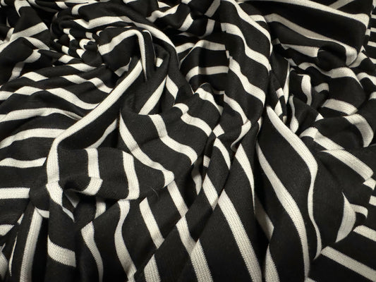 Ponte Roma double jersey knit stretch fabric, per metre - stripe - black & ivory