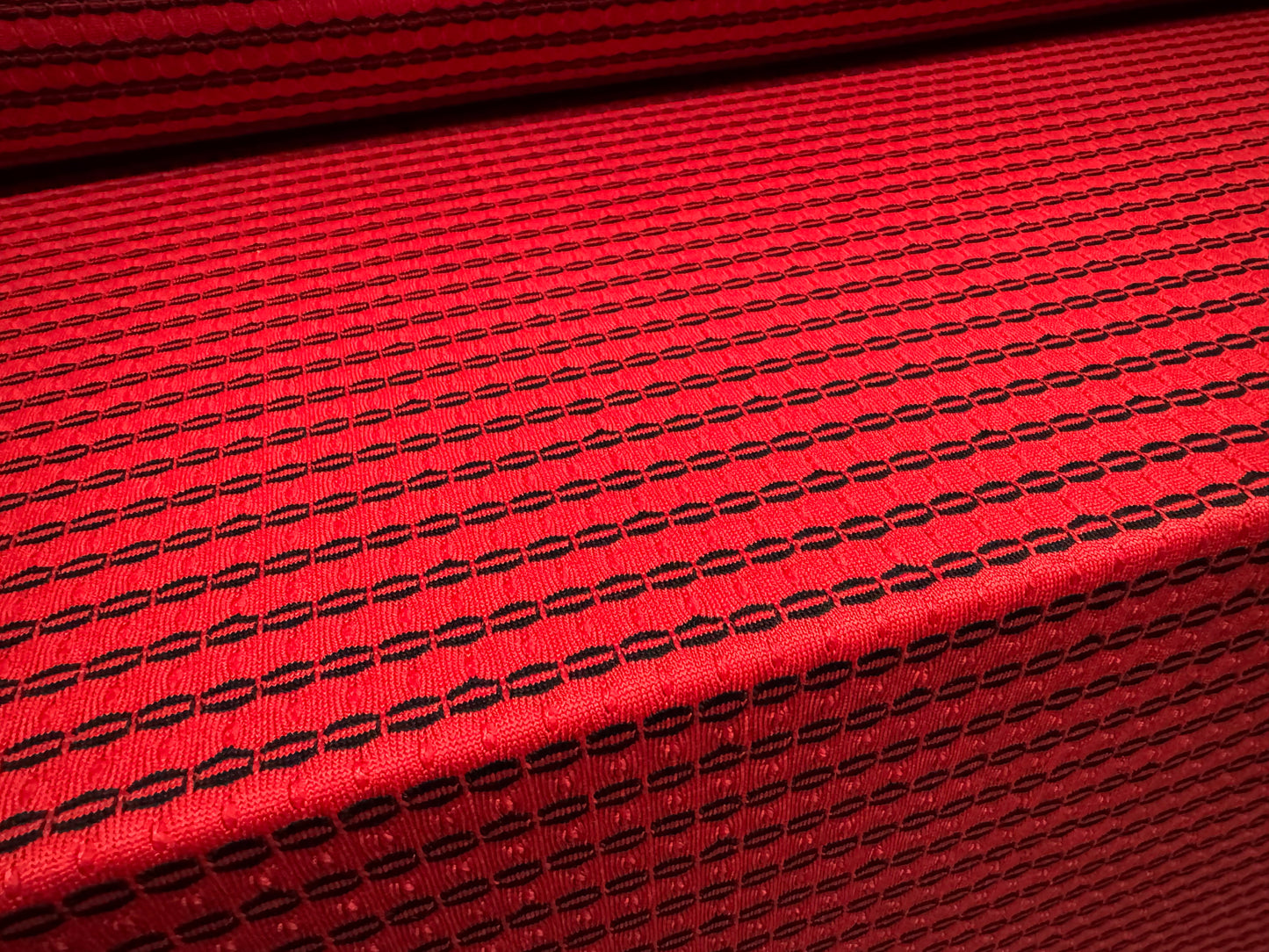 Jersey knit stretch spandex fabric, per metre - coffee bean stripe jacquard - red & black