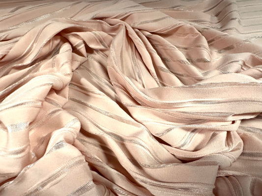 Stretch spandex jersey fabric, per metre - burnout jacquard stripe - lazy pink