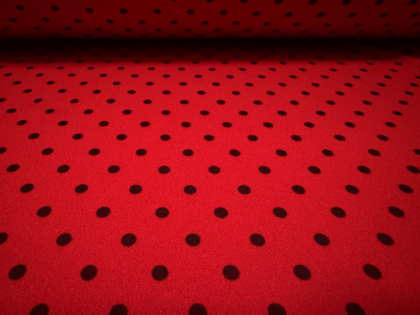 Scuba crepe stretch spandex double jersey fabric, per metre - spot print - red & black