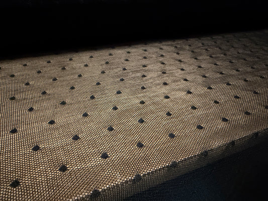 Stretch spandex mesh net fabric, per metre - spotted - black on black