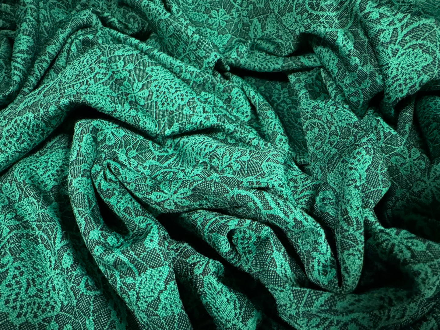 Stretch double jersey fashion fabric, per metre - paisley leaf jacquard - emerald green