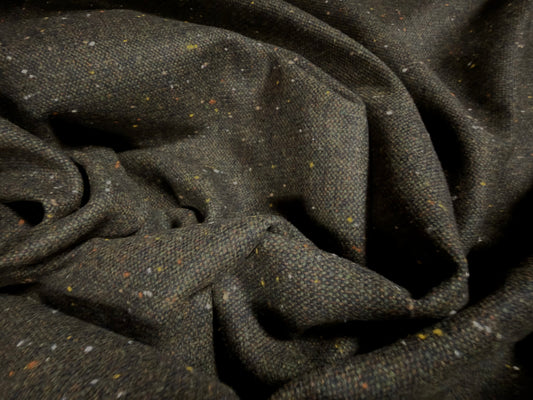 Heavyweight wool tweed fabric, per metre - fleck - dark olive green
