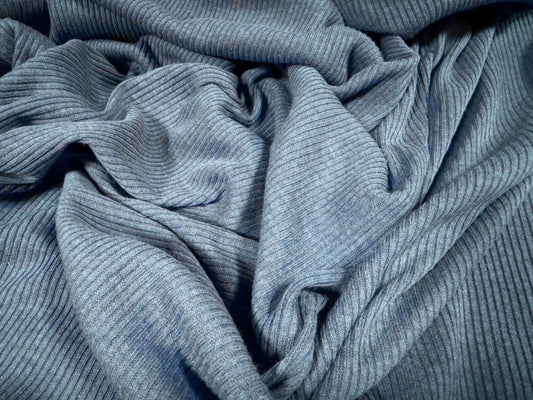 Soft handle 2x1 ribbed jersey knit fabric, per metre - plain - denim blue