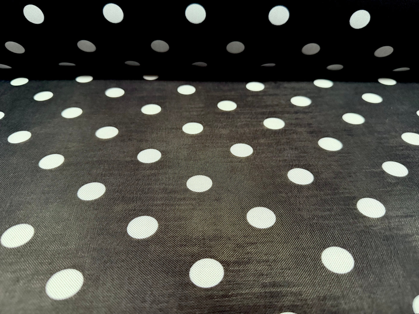 Power mesh net stretch spandex fabric, per metre - polka dot print - black & white